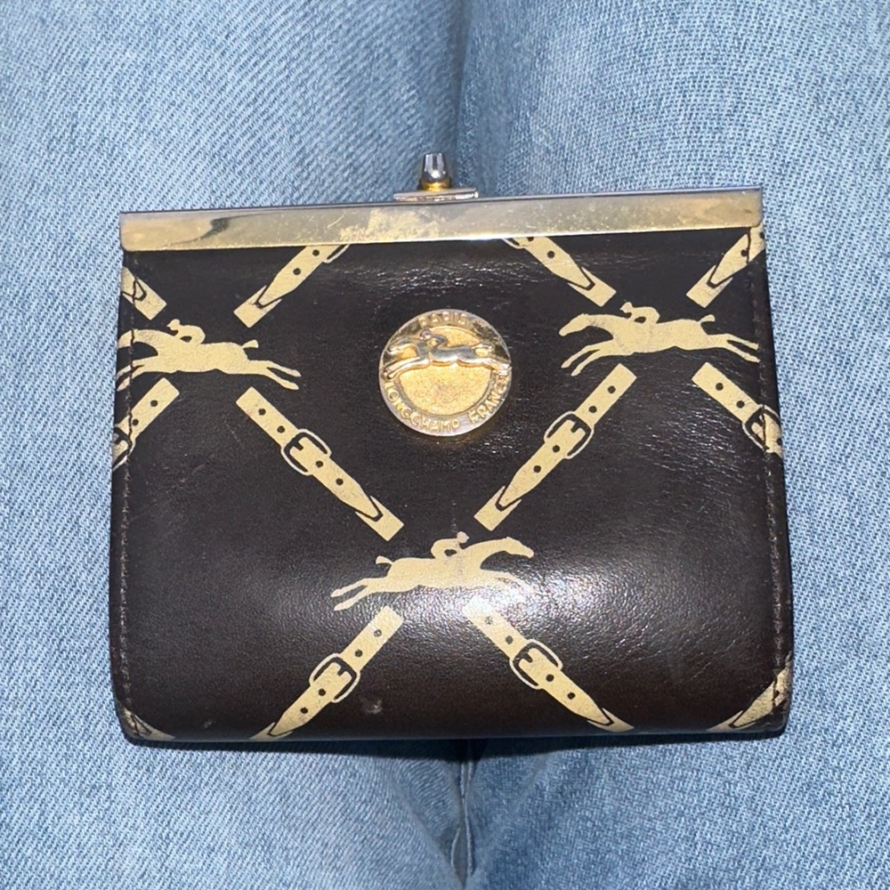 Longchamp Brown tan and Gold coin pouch with Horse Design - Picture 1 of 10